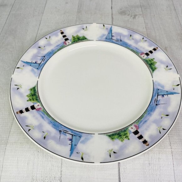 Thomson Pottery LIGHTHOUSE Birds Boats Coastal Stoneware Dinner Plates Set of 4 - Picture 8 of 16